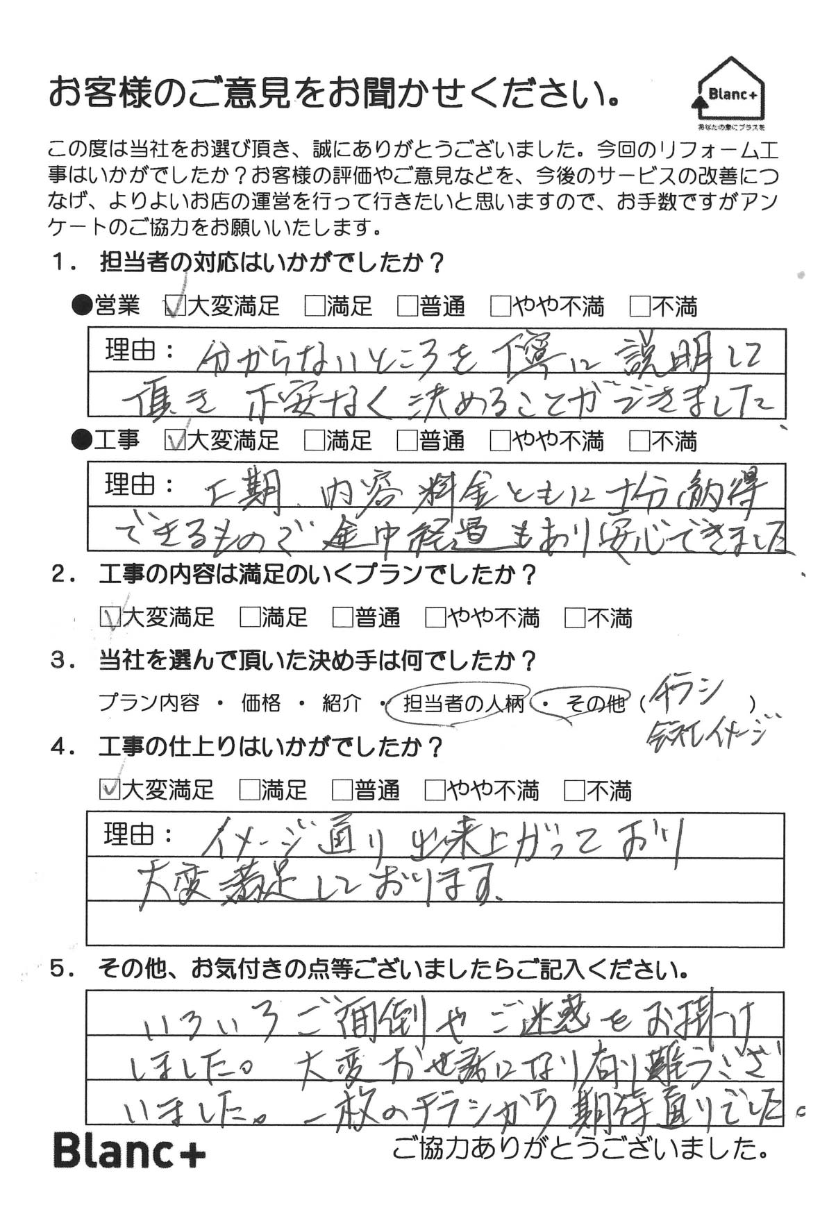 分からないところを丁寧に説明して頂き不安なく決めることができました。 工期、内容料金ともに十分納得できるもので途中経過もあり安心できました。 チラシ、会社イメージ イメージ通り出来上がっており大変満足しております。 いろいろご面倒やご迷惑をお掛けしました。 大変お世話になりありがとうございました。 一枚のチラシから期待通りでした。